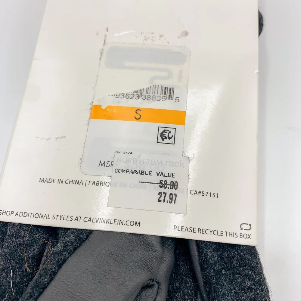 Calvin Klein Charcoal & Blue Leather & Wool Gloves